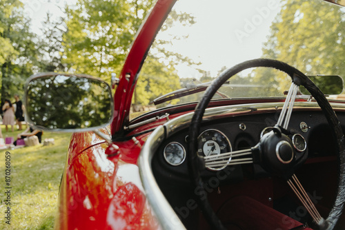 red sport retro car cabin