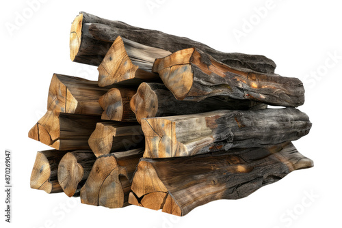 Fire wood stack isolated on transparent background