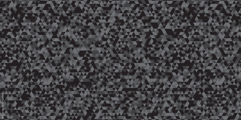 Triangle shape retro wall grid pattern geometric ornament tile vector square element. Abstract geometric black and gray background seamless mosaic and low polygon triangle texture wallpaper. Triangle shape retro wall grid pattern geometric ornament tile vector square element. Abstract geometric black and gray background seamless mosaic and low polygon triangle texture wallpaper.