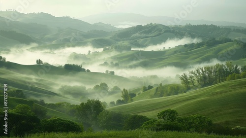 The sight of a misty rain over rolling hills, the landscape shrouded in a soft, ethereal veil, evokes a sense of mystery and beauty.