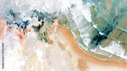 Abstract Ocean Waves and Sandy Shoreline in Artistic Watercolor Style