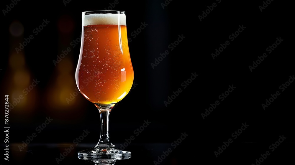 Pure Clarity: Side View of a Glass of Beer Isolated on Black Background Pure Clarity: Side View of a Glass of Beer Isolated on Black Background