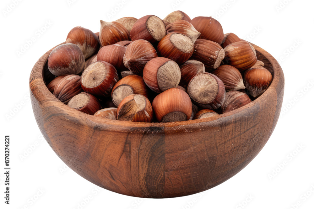 Hazelnuts in a wooden bowl isolated on transparent background Hazelnuts in a wooden bowl isolated on transparent background