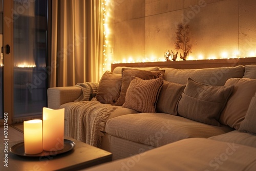 Wallpaper Mural Ein gemütliches Wohnzimmer mit indirekter Beleuchtung und Kerzen Torontodigital.ca
