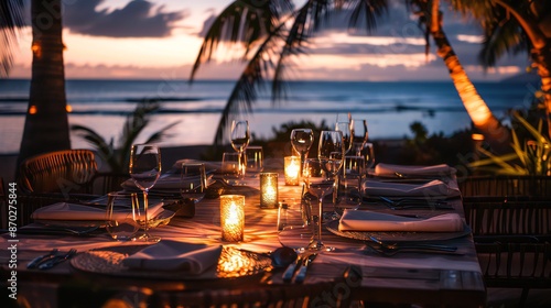 elegant dining with a view of the beach