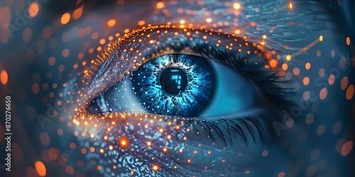 Futuristic Networked Digital Eye with Intricate Virtual Nodes and Glowing Fractal Particle Patterns