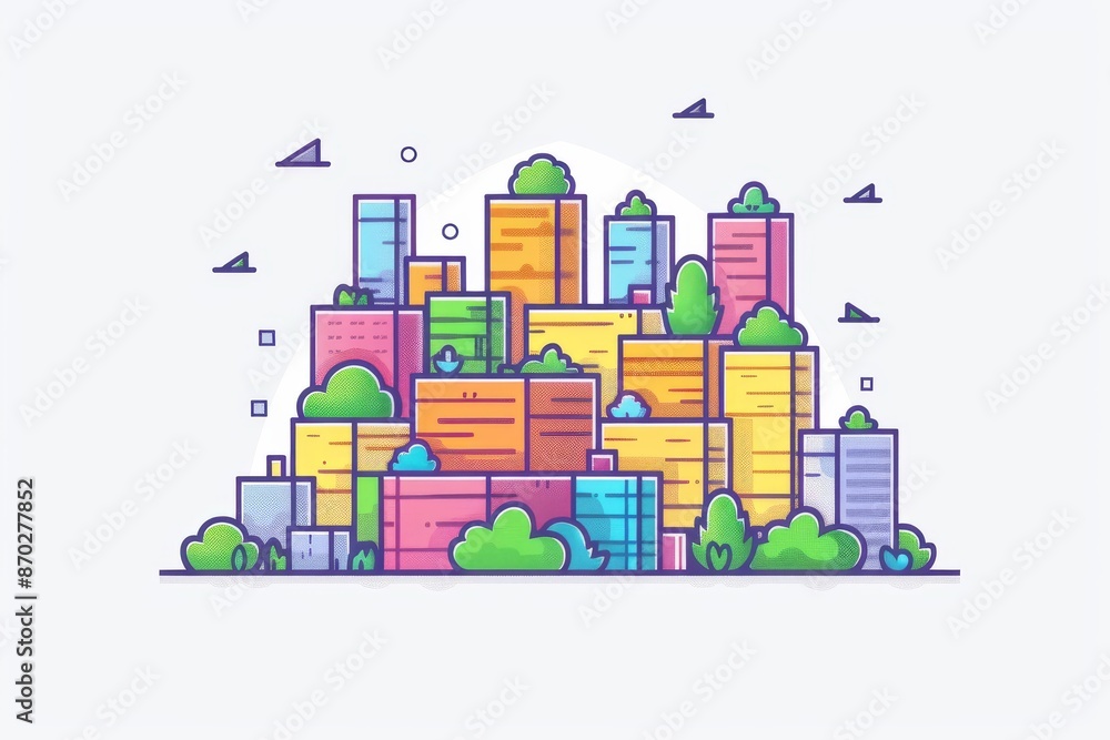 Naklejka premium Colorful cityscape illustration with abstract elements reflecting urban development and creativity