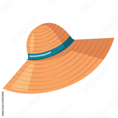 This image shows a wide-brimmed straw hat with a teal ribbon around the crown. The hat is made of woven straw and has a classic sun hat shape.