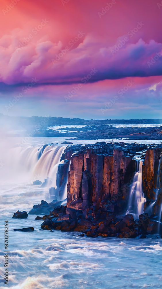 Fototapeta premium Illustrated Natural Background for Phone Wallpaper - Water Fall