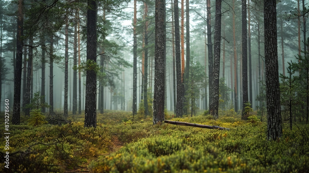 Obraz premium The smell of rain-soaked pine trees in a forest is a refreshing and invigorating natural fragrance.