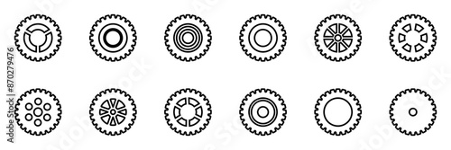 Gears icon set. Setting gears icon. Collection of mechanical outline cogwheels. Simple Gear wheel collection. Gear icons silhouette. Vector illustration with cogwheels sign set on white background.