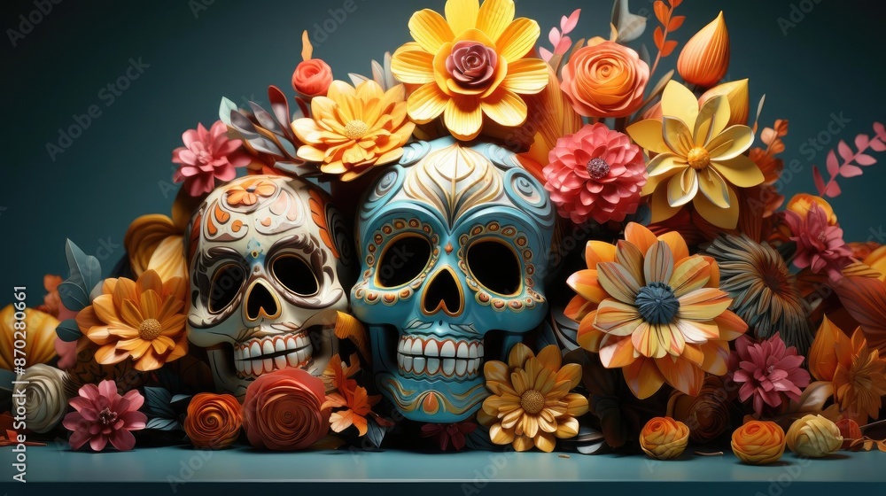 day of the dead background with floral ornaments and skulls for banners or posters day of the dead background with floral ornaments and skulls for banners or posters