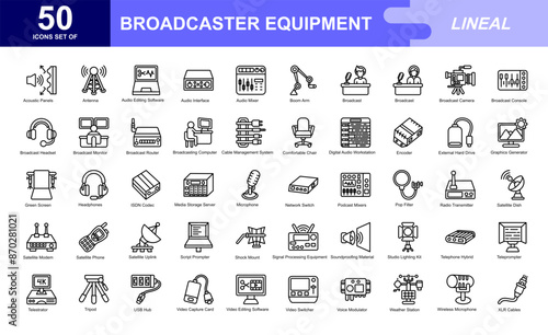 Broadcaster equipment icon set