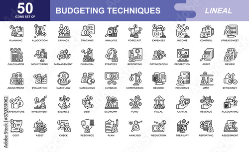 Budgeting techniques icon set