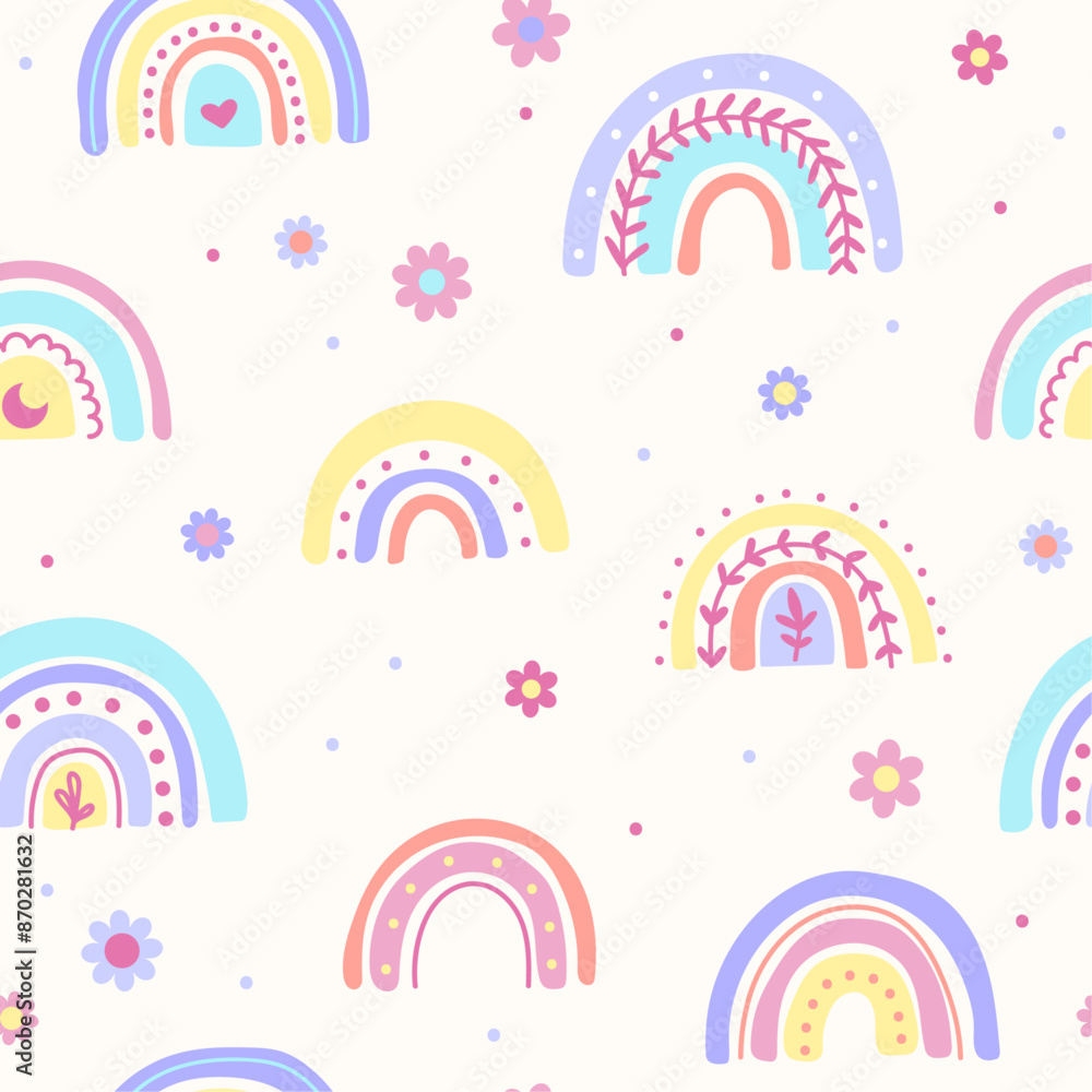 Seamless pattern with abstract rainbows. Vector illustration in pastel colors. Texture for print, textile, fabric, packaging. Seamless pattern with abstract rainbows. Vector illustration in pastel colors. Texture for print, textile, fabric, packaging.