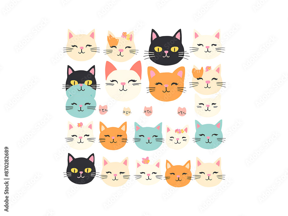 Fototapeta premium Funny Cats Clipart, Funny Cat Faces 