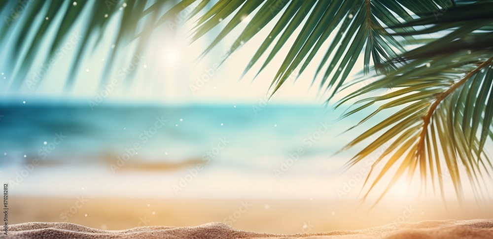 Sunny tropical Caribbean beach with palm trees and turquoise water, island vacation in summer. Sunny tropical Caribbean beach with palm trees and turquoise water, island vacation in summer.