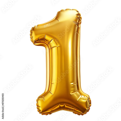 Number one font golden balloon isolated on transparent background