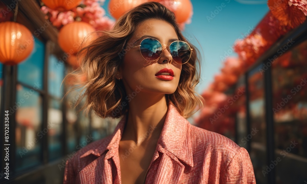 Beautiful young woman in sunglasses in the city. Beautiful young woman in sunglasses in the city.