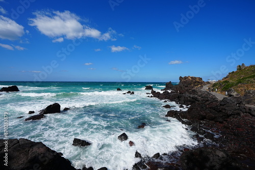 strong waves and rock coast