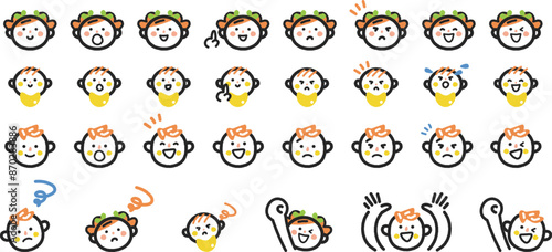 可愛い子供たちの表情集　アイコンセットのストック素材
