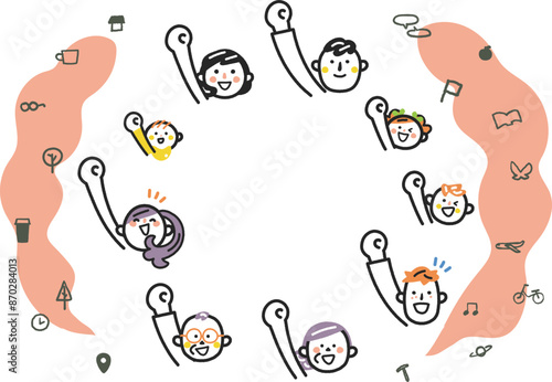 エイエイオーとて手をふりあげる人々のアイコンセットのストック素材
