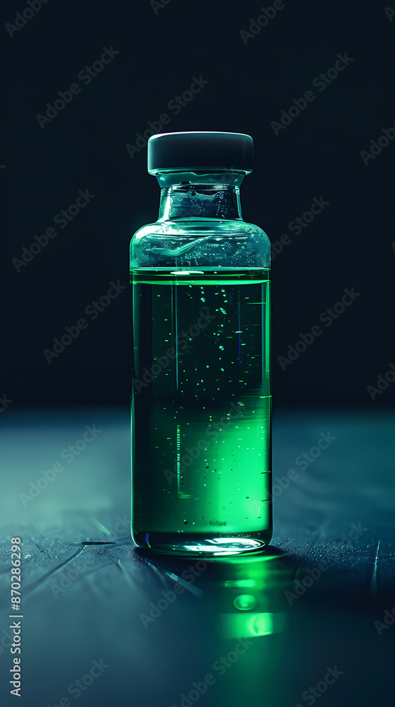 3D rendering of green vial 3D rendering of green vial