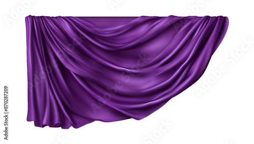 Dark Purple silk curtain alone isolated on transparent background, cut out