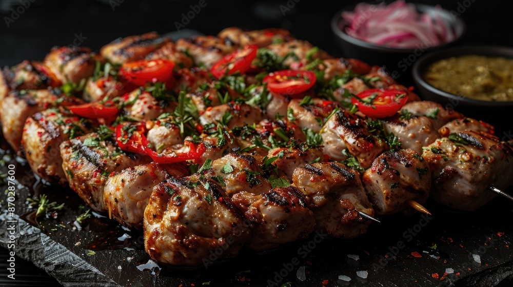 High-Quality Food Photography of Greek Souvlaki: Vibrant Colors and Textures High-Quality Food Photography of Greek Souvlaki: Vibrant Colors and Textures
