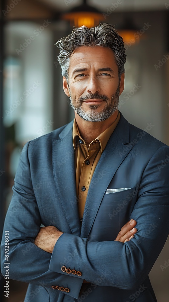 Portrait photography of a successful middle aged businessman consultant looking at camera and smiling inside modern office building Portrait photography of a successful middle aged businessman consultant looking at camera and smiling inside modern office building