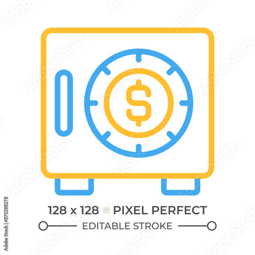 Safe two color line icon. Cash box. Secure container for storing money. Storage space. Bank vault bicolor outline symbol. Duotone linear pictogram. Isolated illustration. Editable stroke