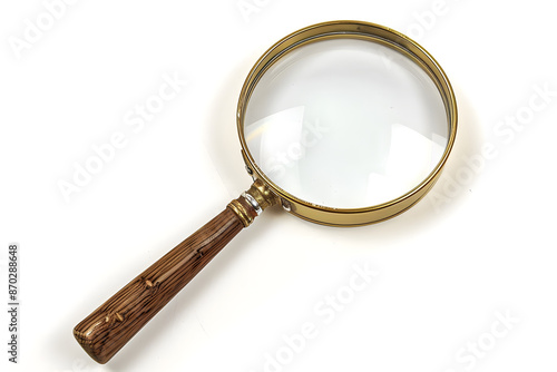 magnifying glass with wooden handle on white background