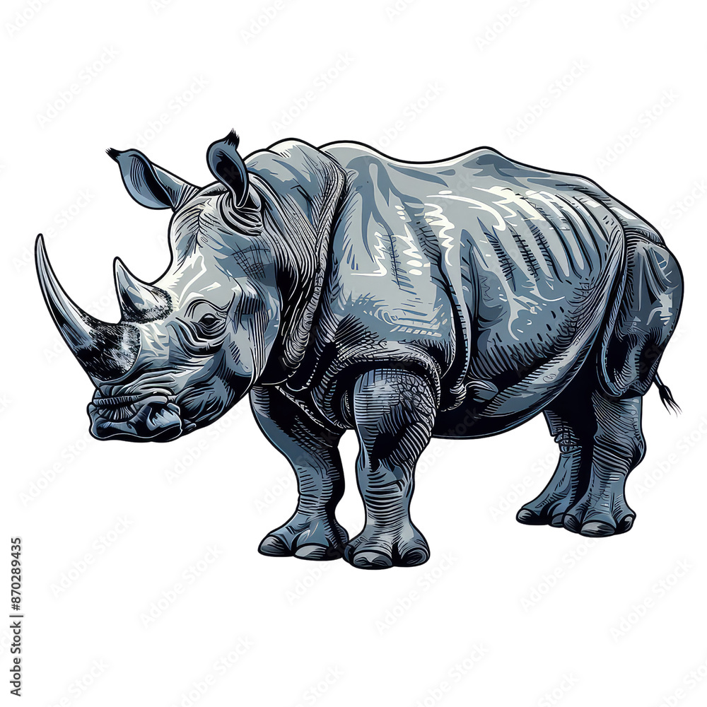 Fototapeta premium Black And White Drawing Rhino Illustration Art, Generative AI 