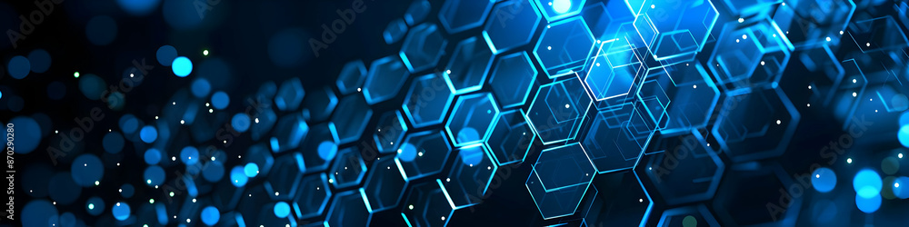 Futuristic hexagonal pattern with blue glowing lights, symbolizing technology and innovation, perfect for tech-related projects and backgrounds. Futuristic hexagonal pattern with blue glowing lights, symbolizing technology and innovation, perfect for tech-related projects and backgrounds.