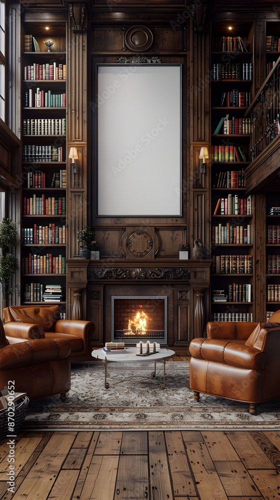 A depicting a cozy traditional home library setting with ornate bookshelves leather armchairs and a crackling fireplace showcasing a warm inviting atmosphere with a nostalgic sophisticated aesthetic A depicting a cozy traditional home library setting with ornate bookshelves leather armchairs and a crackling fireplace showcasing a warm inviting atmosphere with a nostalgic sophisticated aesthetic