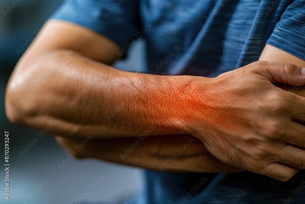 Man arm closeup with red elements to show the pain spot. ai generative Man arm closeup with red elements to show the pain spot. ai generative