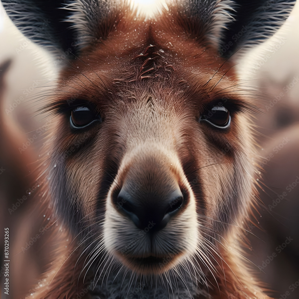 Fototapeta premium Close-Up of Kangaroo Head with Detailed Features on a Neutral Background