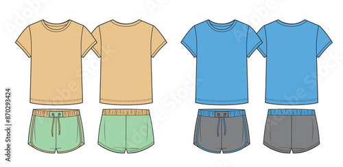 Set of kids tshirt and shorts sketch.