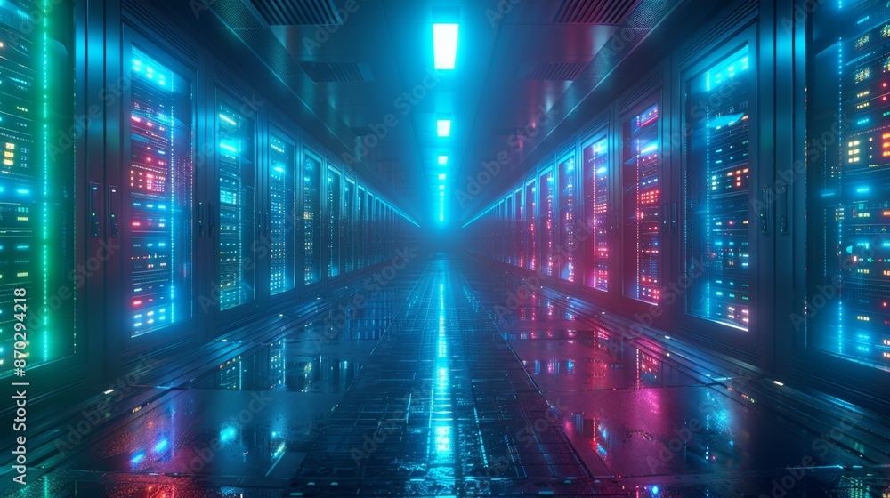 Futuristic Data Center with Neon Lights - Generative AI Futuristic Data Center with Neon Lights - Generative AI