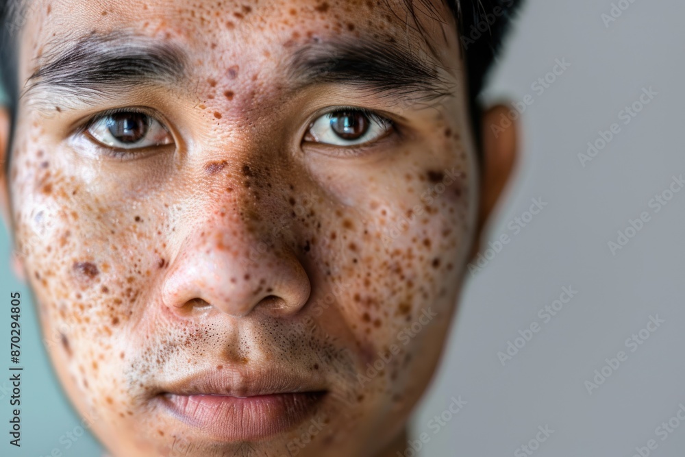 man with Allergic spots on the face. ai generative