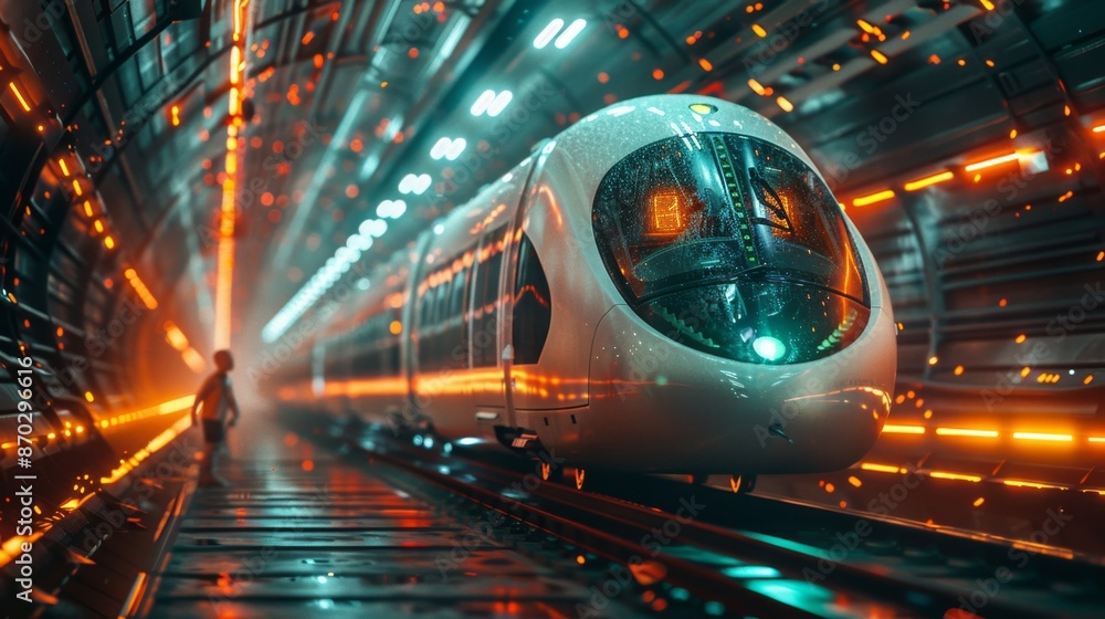 Futuristic High-Speed Train in Neon-Lit Tunnel - Generative AI Futuristic High-Speed Train in Neon-Lit Tunnel - Generative AI