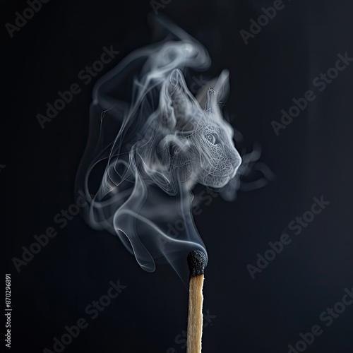 The smoke from the match transforms into the cat's head