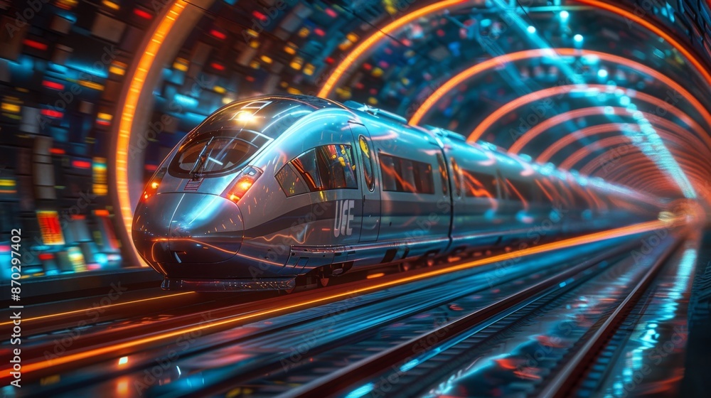Futuristic High-Speed Train in a Neon-Lit Tunnel - Generative AI Futuristic High-Speed Train in a Neon-Lit Tunnel - Generative AI