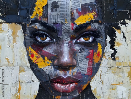 Graffiti Inspired Mural Portrait of Powerful African Woman Conveying Resilience and Hope