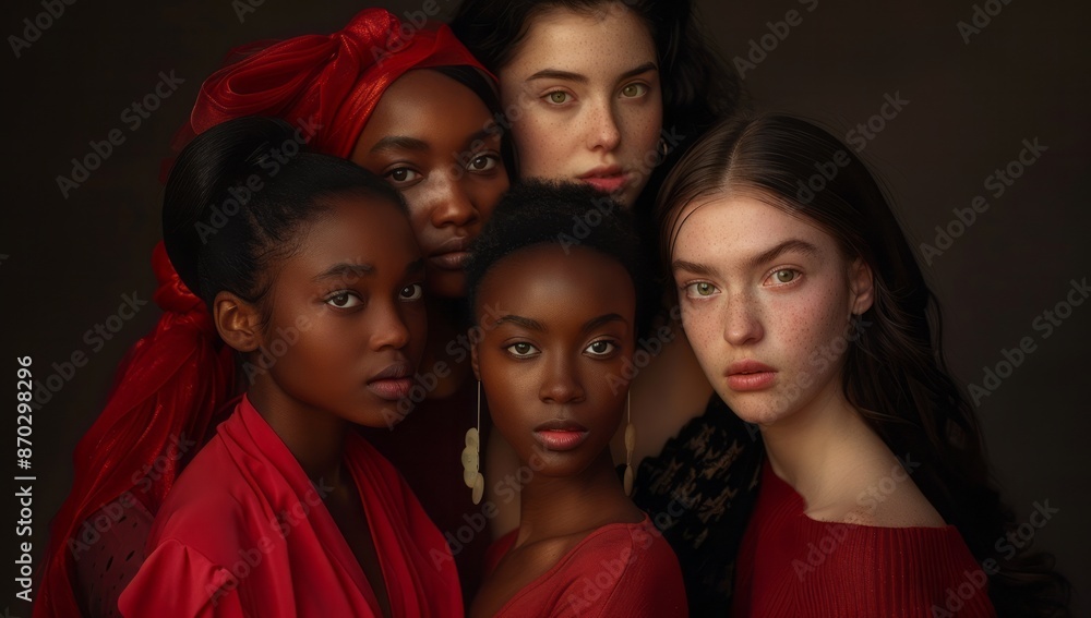 Fototapeta premium Diverse group of women in red posing together