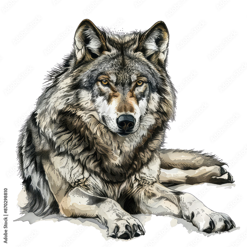 Fototapeta premium Black And White Drawing Wolf Illustration Art, Generative AI