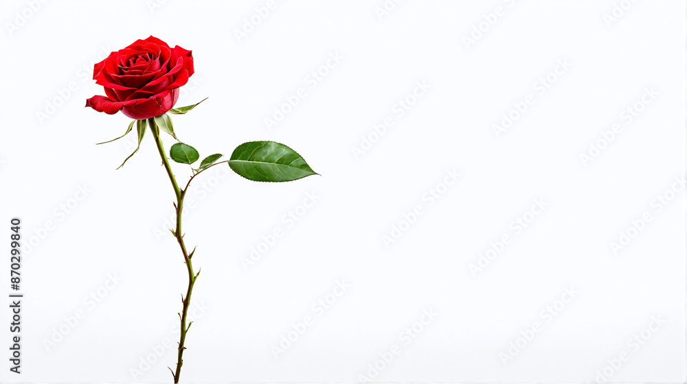 A single bright red rose on a white background. 4 A single bright red rose on a white background. 4