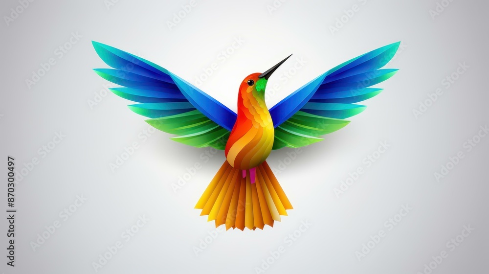 Obraz premium Stunning colibri paper art illustration featuring beautiful and colorful designs.