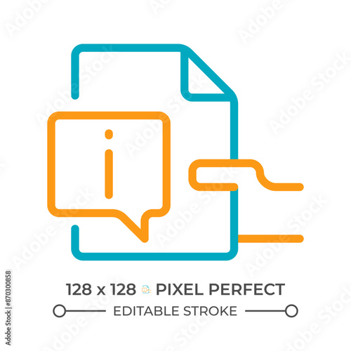 Read instructions two color line icon. User manual. Guide. Provide with educational information bicolor outline symbol. Duotone linear pictogram. Isolated illustration. Editable stroke
