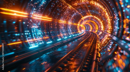 Futuristic High-Speed Tunnel with Neon Lights - Generative AI
